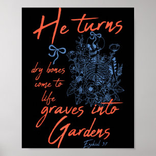 Trockene Knochen werden lebendig Skelett Blumen Ch Poster