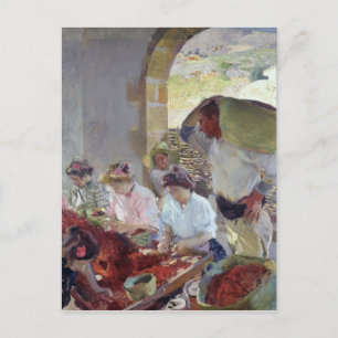 Trockene Trauben vorbereitend, 1890 Postkarte