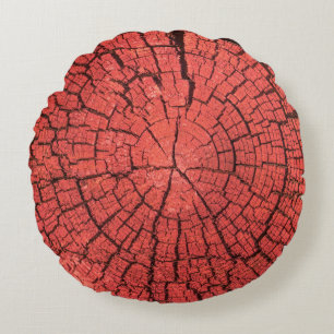 Trockener Baumstamm Ausschnitt Rosa-Rotes Holz Fot Rundes Kissen
