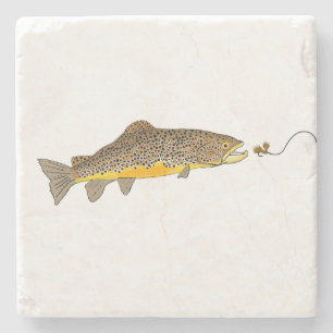 Trockenfliege-Fischen-Bachforelle Steinuntersetzer