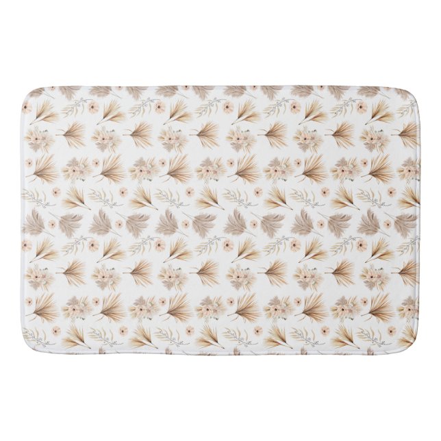 Trockenpalmen und Blume Beige Boho Wasserfarbe Badematte (Vorderseite)