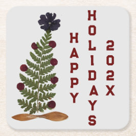 Trockenpresse Blume Weihnachtsbaum Rechteckiger Pappuntersetzer
