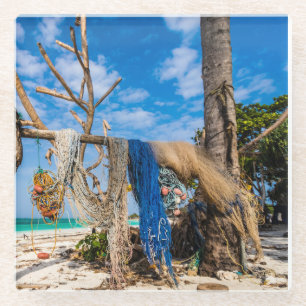 Trocknen der Netze am Strand Glasuntersetzer