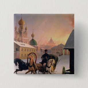 Troika auf der Straße im St. Petersburg, 1850s Button