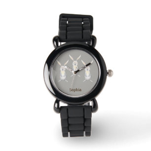 Trois adorables lapins sur montre personnalisée ar