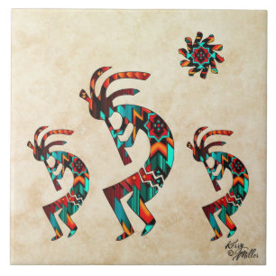 Trois carreaux en céramique Kokopelli Sud-Ouest