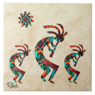 Trois carreaux en céramique Kokopelli Sud-Ouest
