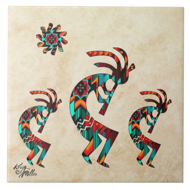 Trois carreaux en céramique Kokopelli Sud-Ouest (Devant)