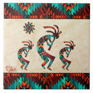 Trois carreaux en céramique Kokopelli Sud-Ouest