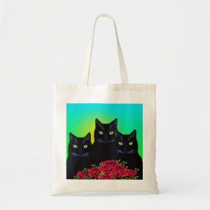 Trois Chats noirs et Sac fourre-tout de Roses roug