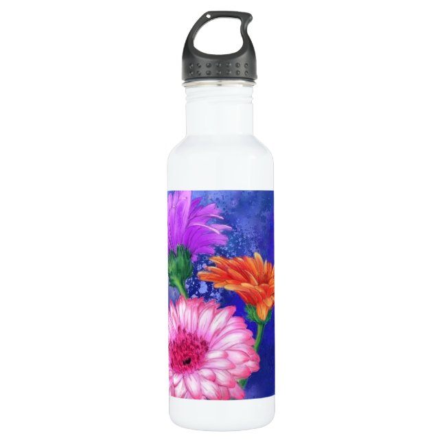 Trois couleurs Gerberas peinture bouteille d'eau (Devant)