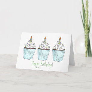 Trois Cupcakes avec chandelle Joyeuses Cartes de g