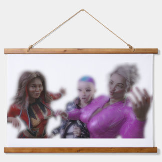 Trois Drôles de Dames Wandteppich Mit Holzrahmen