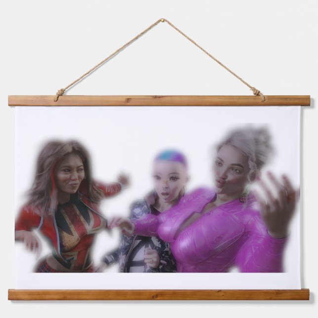 Trois Drôles de Dames Wandteppich Mit Holzrahmen (Vorne)