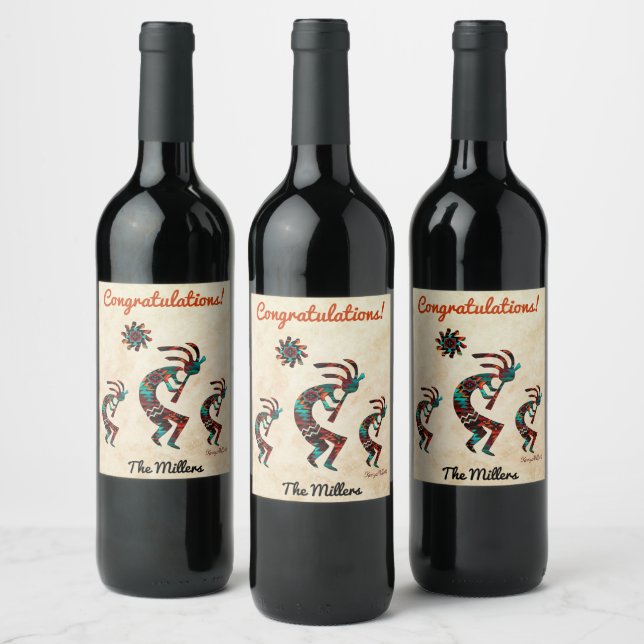 Trois Étiquettes à vin Kokopelli Sud-Ouest (Bouteilles)