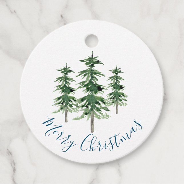 Trois étiquettes cadeaux Aquarelle Pine Trees (Devant)