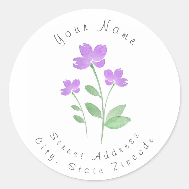 Trois Étiquettes de fleurs d'aquarelle violet (Devant)