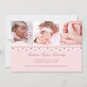 Trois faire-part de naissance de fille de