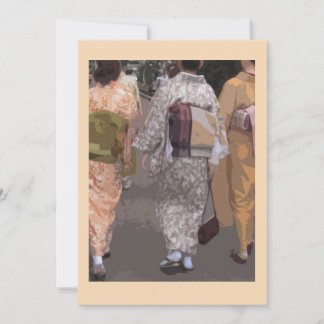 Trois femmes vêtues de kimono sur un carte pour no