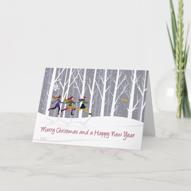 Trois filles qui courent avec une carte de message (Devant)