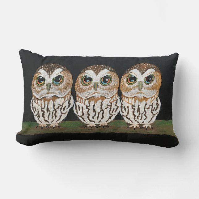 Trois hiboux en colère coussin (Recto)