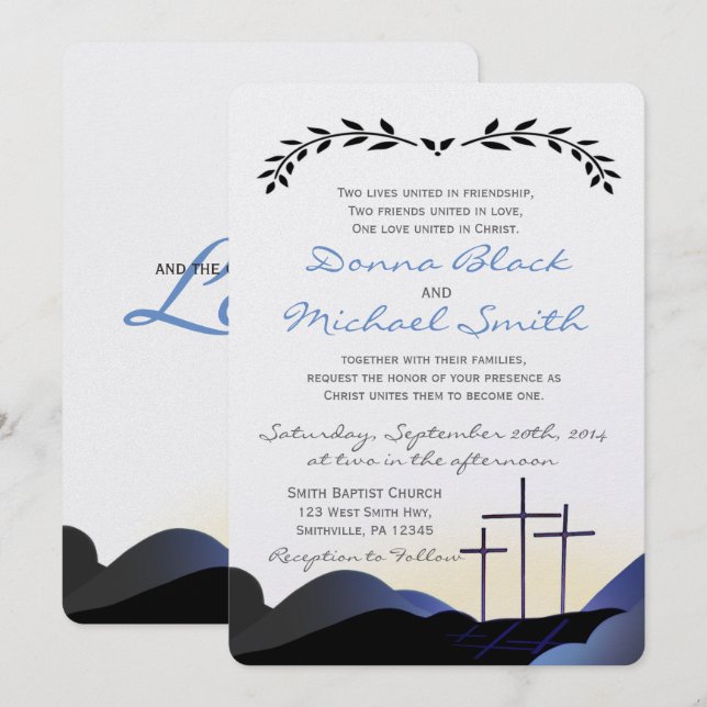Trois invitations religieuses de mariage de croix (Devant / Derrière)