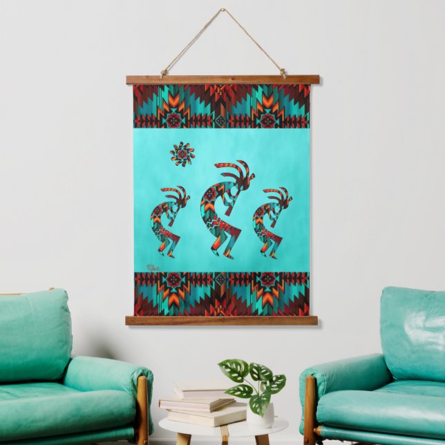 Trois Kokopelli Sud-Ouest Suspendu Tapisserie (Salon)