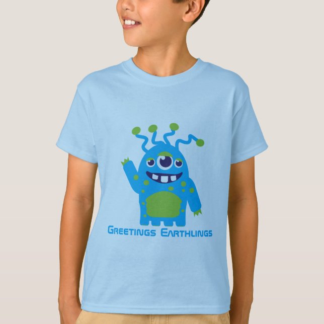 Trois mignons ont observé le T-shirt bleu et vert (Devant)
