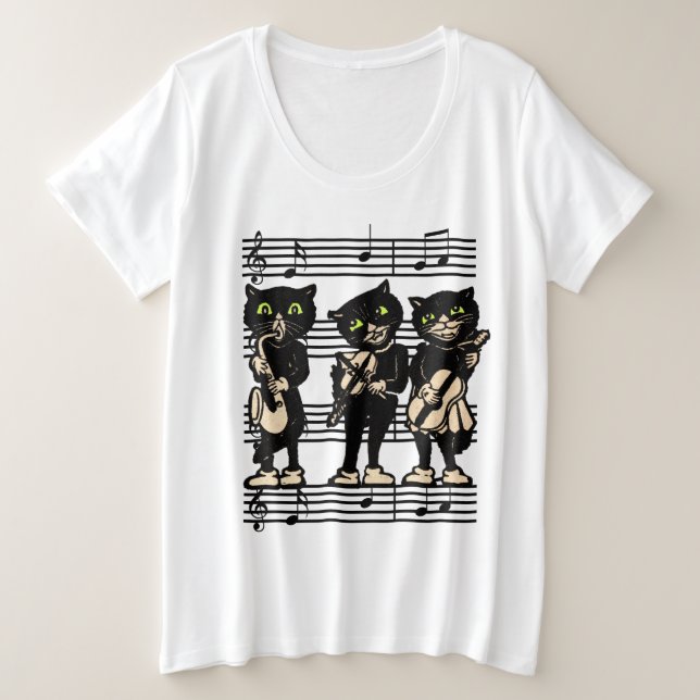 Trois musiciens de chats noirs yeux verts Notes mu (Design devant)