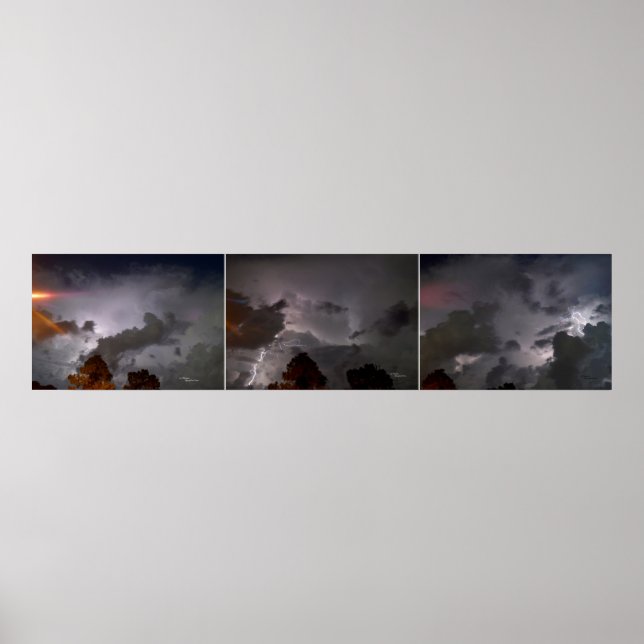 Trois nuages de tempête de la foudre photos Poster (Devant)