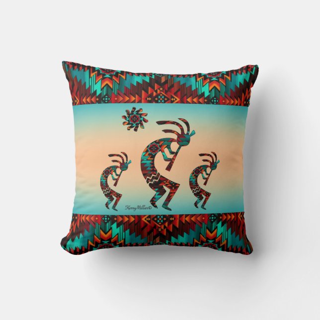 Trois oreiller à lancer Kokopelli Sud-Ouest (Recto)