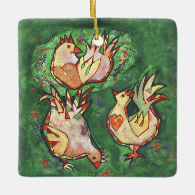Trois ornement de Noël de poules françaises (Devant)