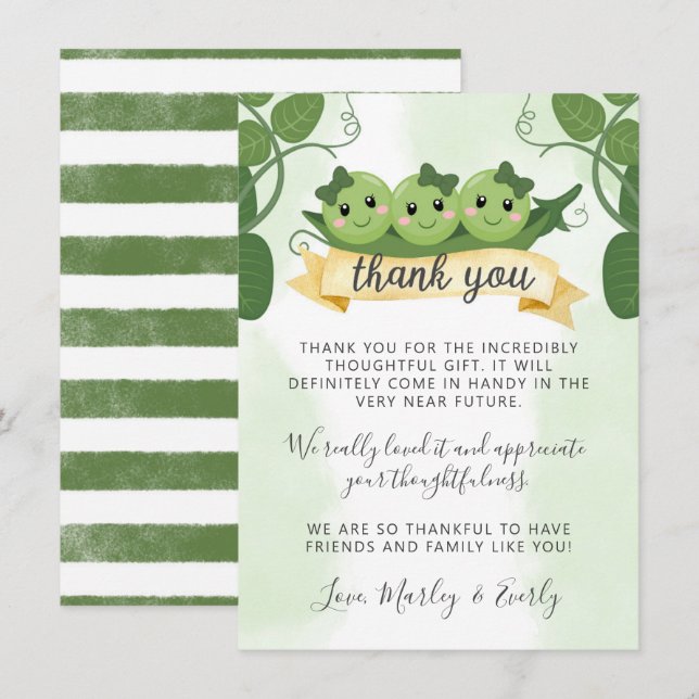 Trois petits pois dans une Carte de remerciements  (Devant / Derrière)