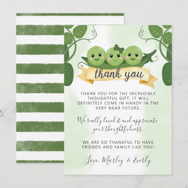 Trois petits pois dans une Carte de remerciements  (Devant / Derrière)