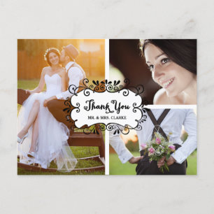 Trois Photo Collage Mariage Merci carte postale