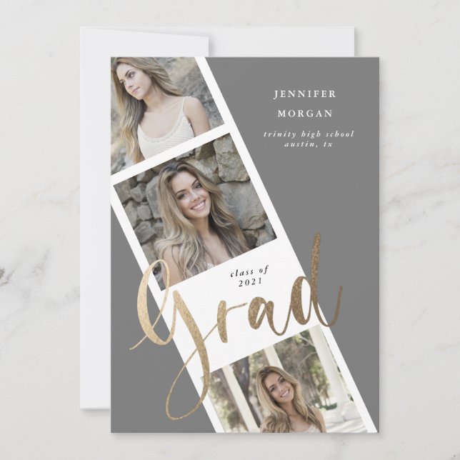 trois photo or graduation photo faire-part (Devant)