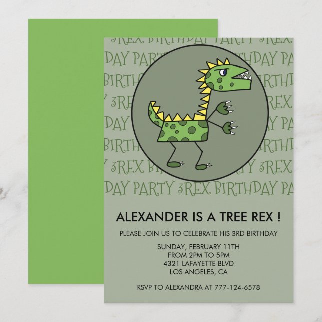 Trois rex anniversaire invitation dinosaure 3e gar (Devant / Derrière)