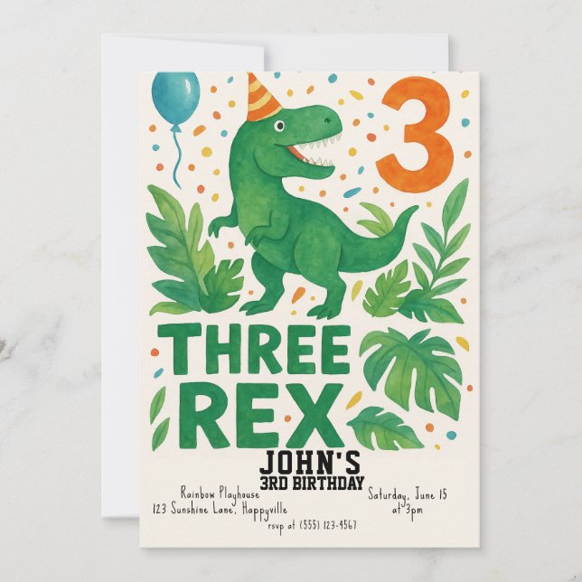 Trois Rex Birthday Invitation Boy - Dinosaur 3e (Devant)