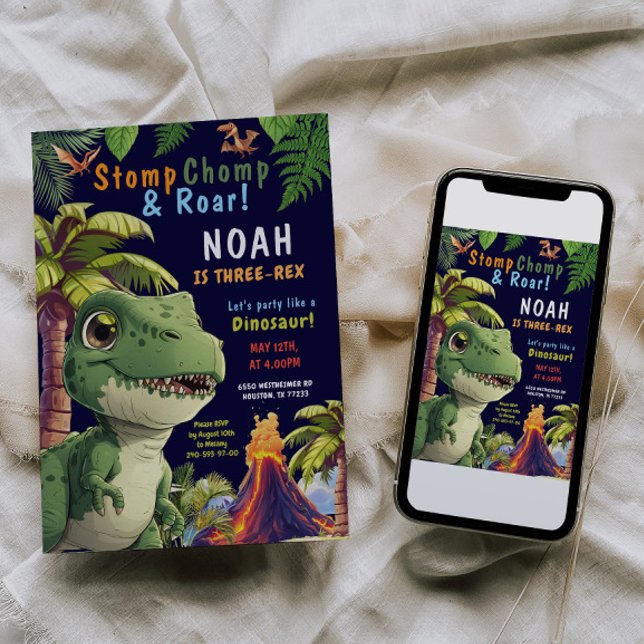 Trois Rex Dinosaur invitation d'anniversaire (Créateur téléchargé)