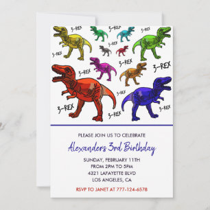 Trois rex invitation d'anniversaire colorée garçon