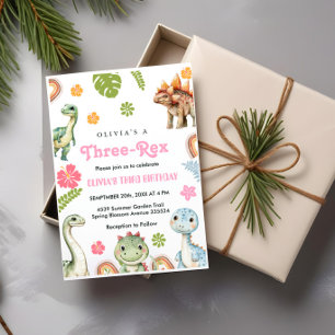 Trois Rex Invitation fille Dinosaur anniversaire