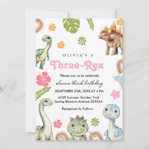 Trois Rex Invitation fille Dinosaur anniversaire