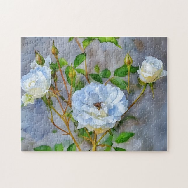 Trois Roses Blanches Rose Jardin Art Puzzle (Horizontal)