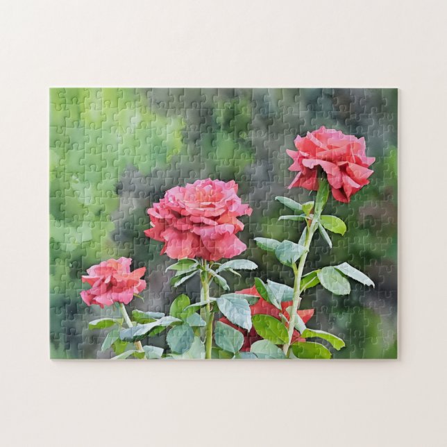 Trois Roses Rose Rose Jardin Art Puzzle (Horizontal)