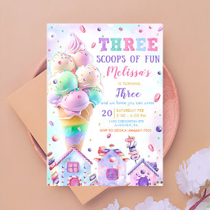 Trois Scoops de crème glacée amusante Invitation d
