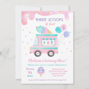 Trois Scoops de plaisir Crème de glace Invitations