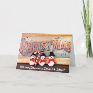 Trois Snowmen avec carte de Noël Canne