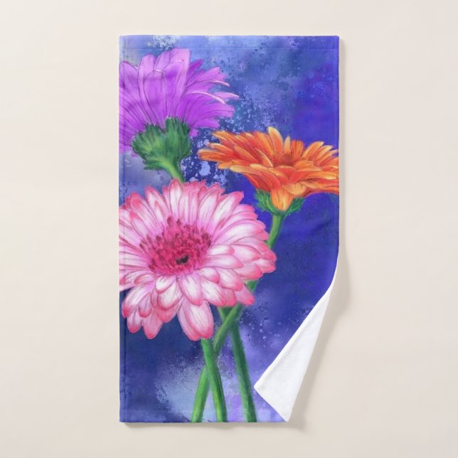 Trois superbes Gerberas de couleurs - Dessin d'art (Serviette à main)