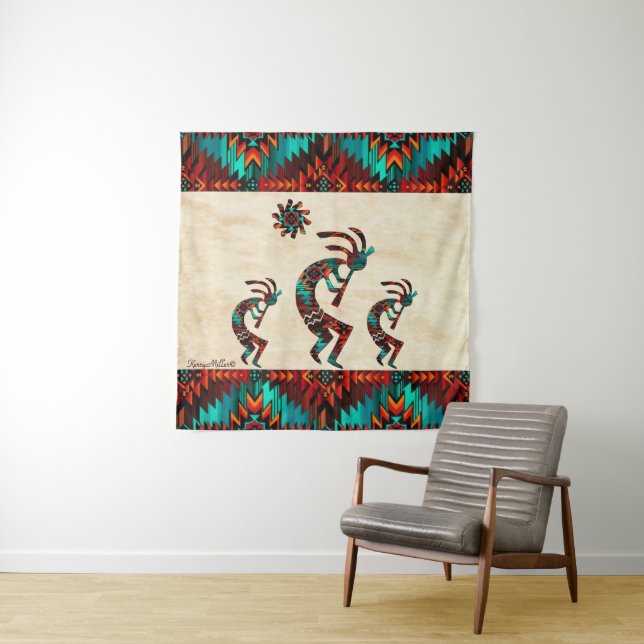 Trois Tapisseries Kokopelli Sud-Ouest (En situation)