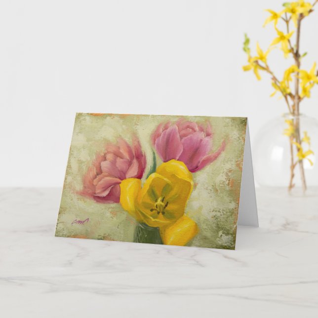Trois Tulipes Blank Grey et Carte pour notes (Fleur jaune)